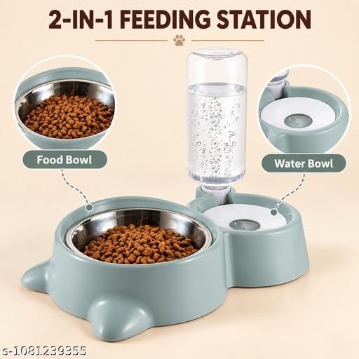 2-in-1 Pet Feeding Station – Food Bowl & Gravity Water Bowl for Cats & Small Dogs